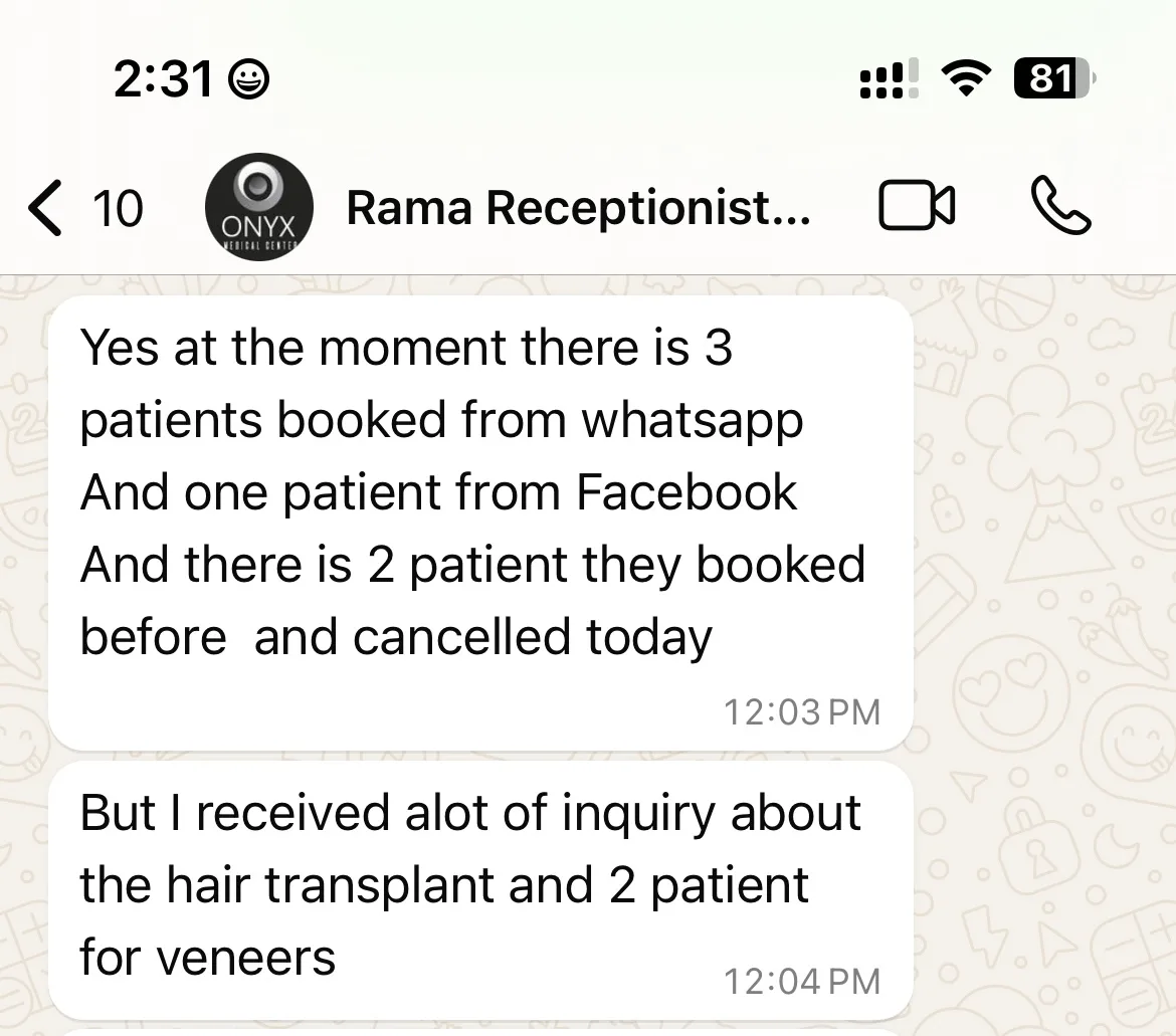 Client WhatsApp — bookings from WhatsApp and Facebook