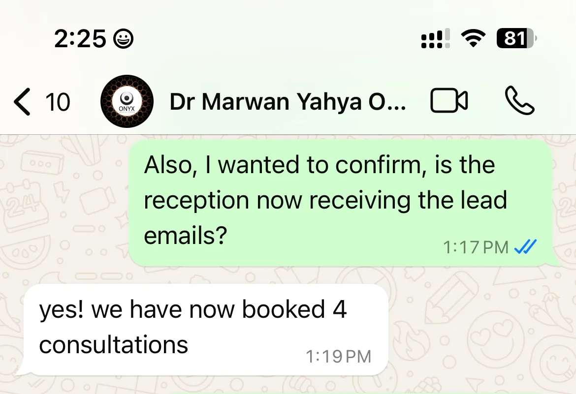 Client WhatsApp — 4 consultations booked
