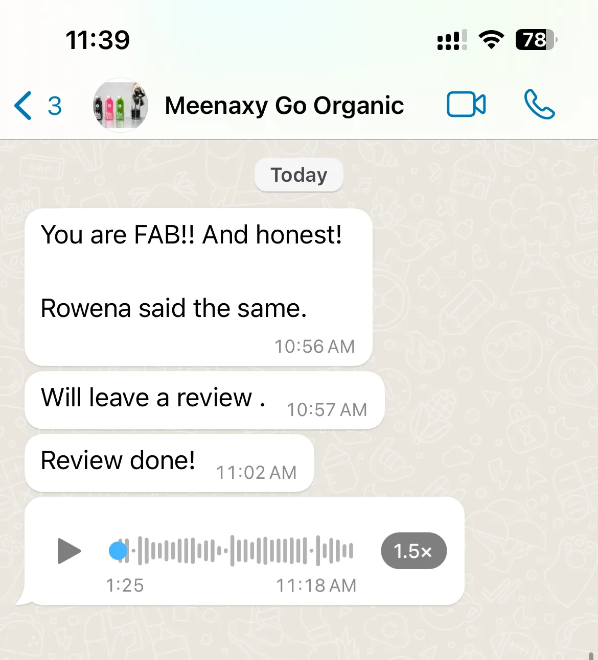 Client WhatsApp — you are fab and honest