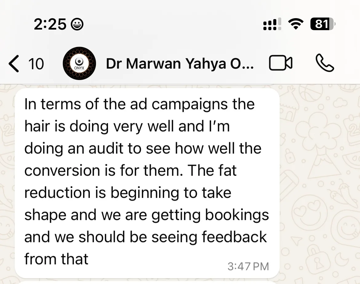 Client WhatsApp — campaigns doing very well