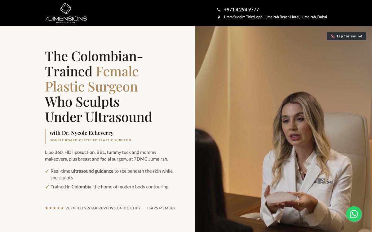 7 Dimensions Medical Center plastic surgery landing page built for the campaigns