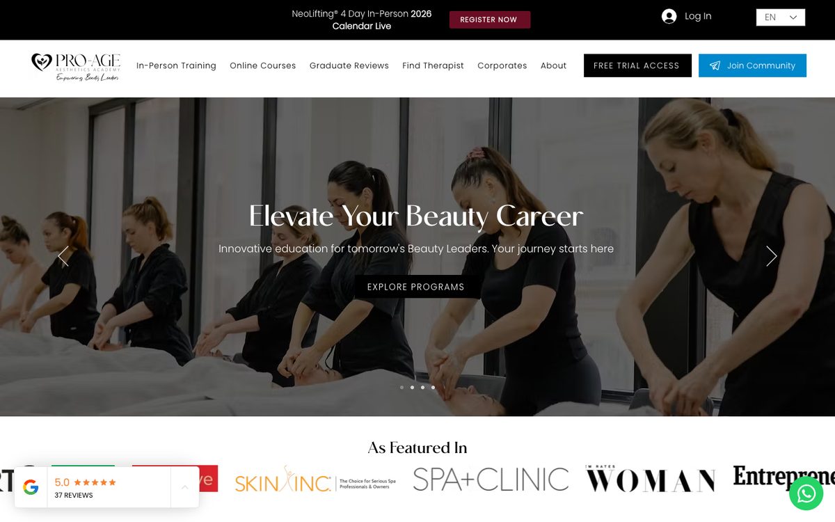 Pro-Age Aesthetics Academy website rebuilt by the agency